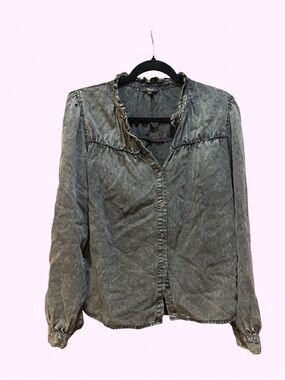 Rails Washed Gray Ruffle-Neck Blouse